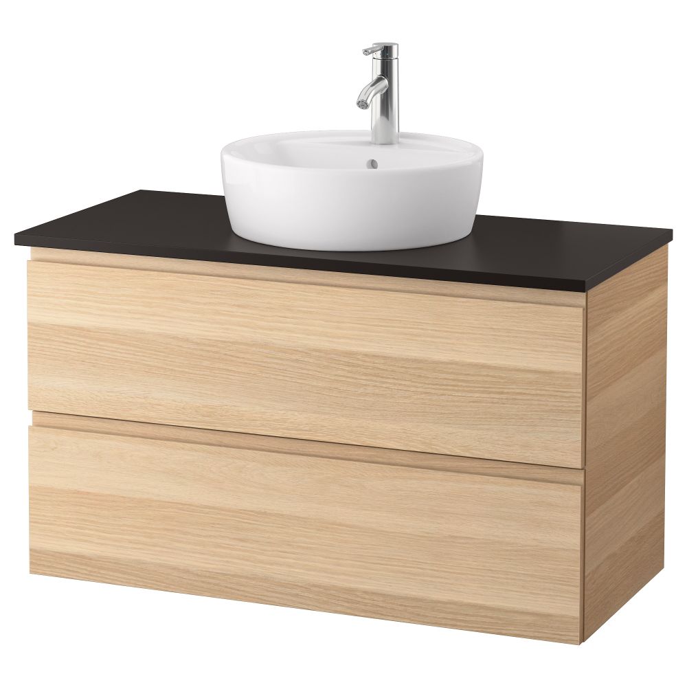 Шкаф под раковину/столешница 45/раковина ГОДМОРГОН/ТОЛКЕН / ТОРНВИКЕН, под беленый дуб, антрацит (102x49x74 см) - фото 1