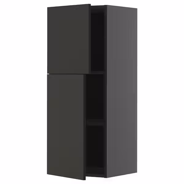 METOD Навесной шкаф с полками/2дверцы - черно-серый/Nickebo матовый антрацит 40x100 см - фото 1