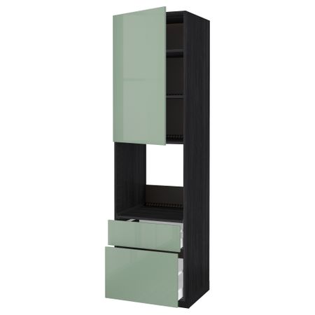 Высокий шкаф для/дхвк+двр/2фрнт/1срд/1 встроенный ящик МЕТОД / МАКСИМЕРА, черный, Калларп светло-зеленый