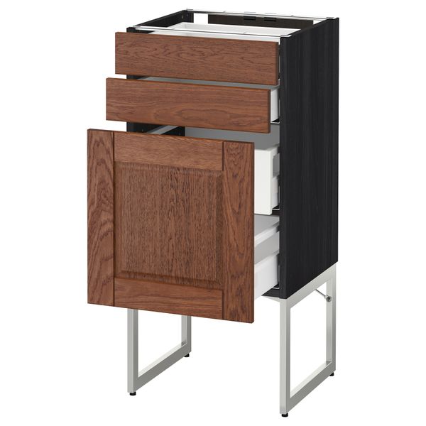 Напольный шкаф 3 фронтальных панели, 2 нижних, 2 средних ящика МЕТОД / МАКСИМЕРА, черный, Филипстад коричневый - схема-чертеж с размерами