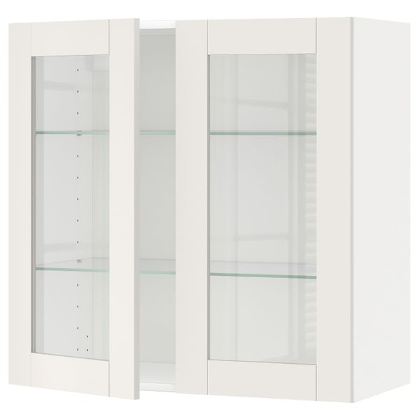 Навесной шкаф/полки/2стеклян двери, белый/Сэведаль белый 80x80 см IKEA METOD МЕТОД 694.467.96 - фото 1