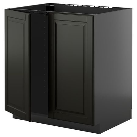 METOD Напольный шкаф для мойки+2 двери - черно-серый/Bodbyn чёрный 80x60 см
