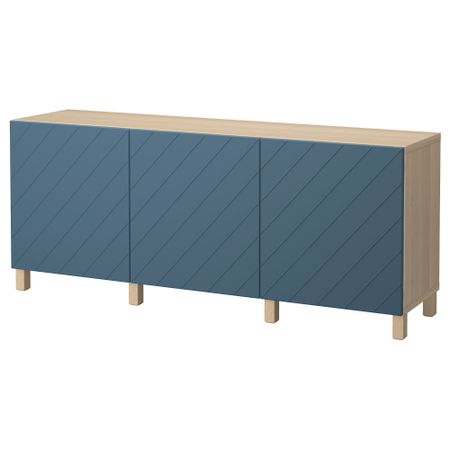 Комбинация для хранения с дверцами БЕСТО, под беленый дуб, Халлставик темно-синий (180x40x74 см)