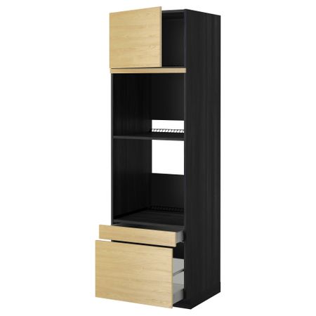 Высокий шкаф для духовки комбинированный, духовка + дверца, 2 ящика МЕТОД / МАКСИМЕРА, черный, Тингсрид береза