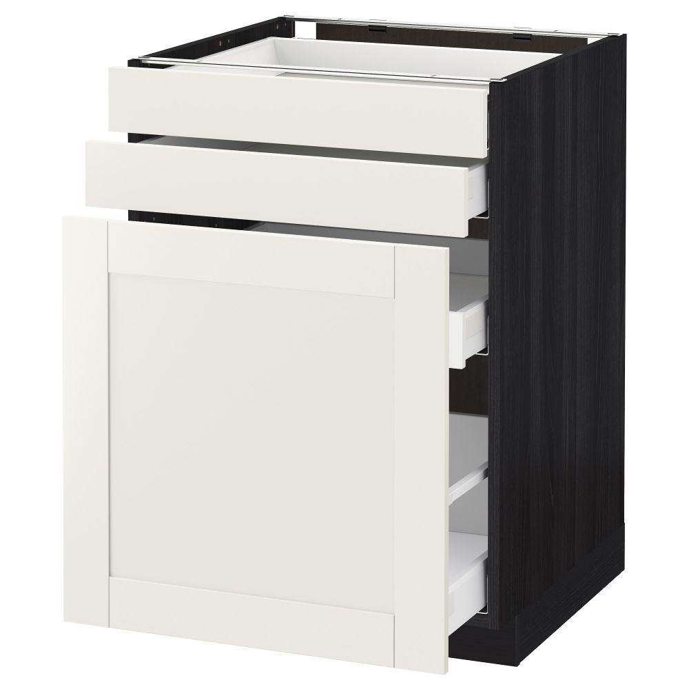 Напольный шкаф с выдвижными модулями, 2 фронтальные панели МЕТОД / МАКСИМЕРА, черный, Сэведаль белый - схема-чертеж с размерами