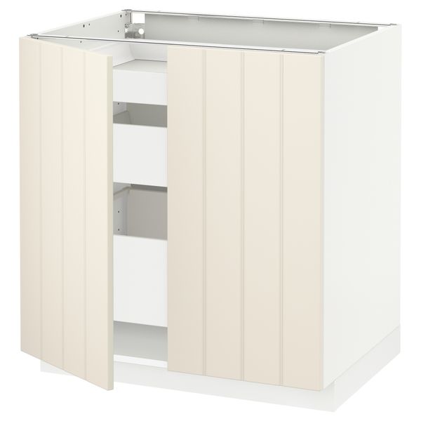 Напольный шкаф с 2 дверцами, 3 ящиками МЕТОД / МАКСИМЕРА, белый, Хитарп белый с оттенком (80x60 см) - схема-чертеж с размерами