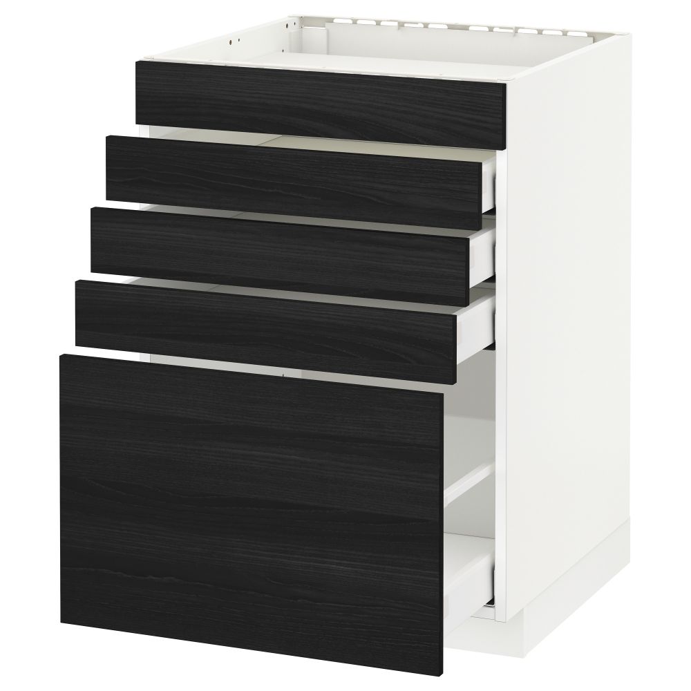 Напольный шкаф для варочной панели, 5 фасадов, 4 ящиков МЕТОД / МАКСИМЕРА, белый, Тингсрид черный - схема-чертеж с размерами