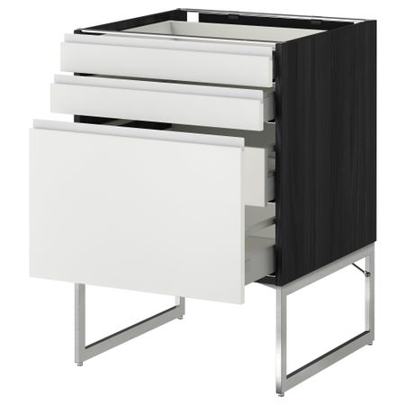 Напольный шкаф 3 фронтальных панели, 2 нижних, 2 средних ящика МЕТОД / МАКСИМЕРА, черный, Нодста белый