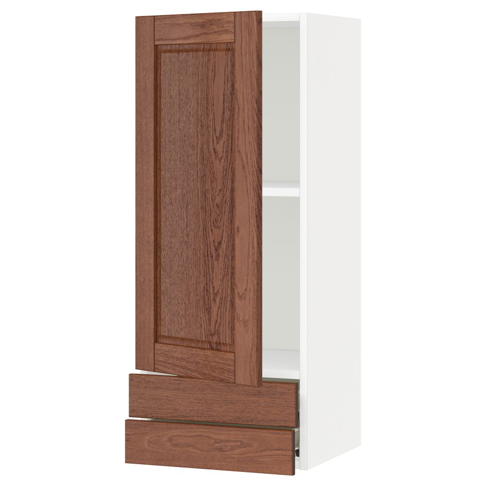 Навесной шкаф с дверцей, 2 ящика МЕТОД / ФОРВАРА, белый, Филипстад коричневый - схема-чертеж с размерами