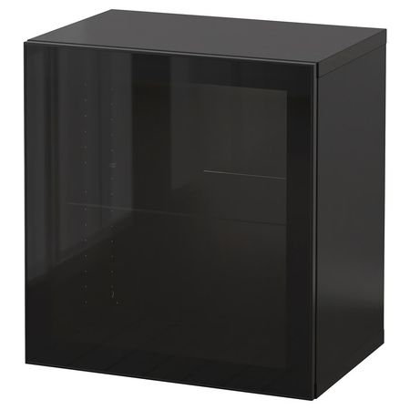 BESTÅ Комбинация настенных шкафов - глянцевый/черный/Glassvik 60x42x64 см