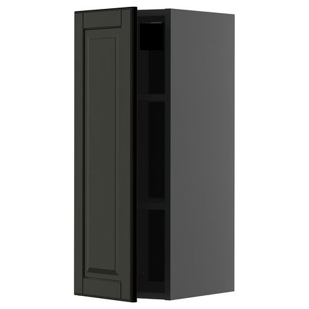METOD Навесной шкаф с полками - черно-серый/Bodbyn чёрный 30x80 см