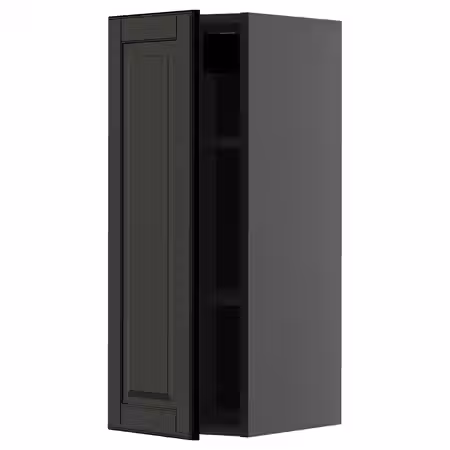 METOD Навесной шкаф с полками - черно-серый/Bodbyn чёрный 30x80 см