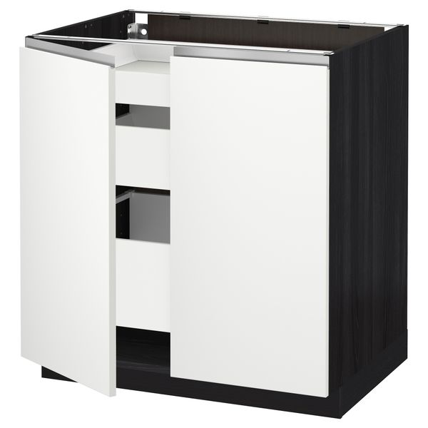 Напольный шкаф с 2 дверцами, 3 ящиками МЕТОД / МАКСИМЕРА, черный, Нодста белый (80x60 см) - схема-чертеж с размерами