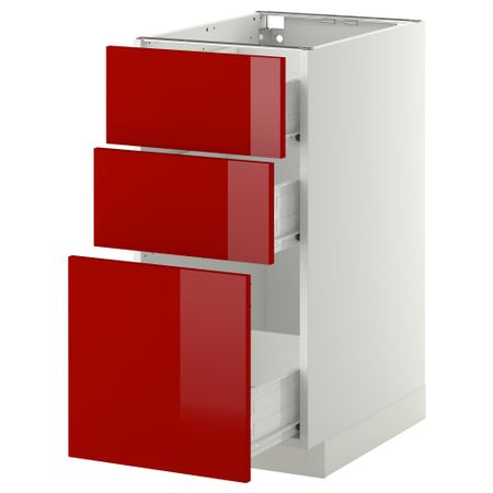 Напольный шкаф с 3 ящиками МЕТОД / ФОРВАРА, белый, Рингульт красный