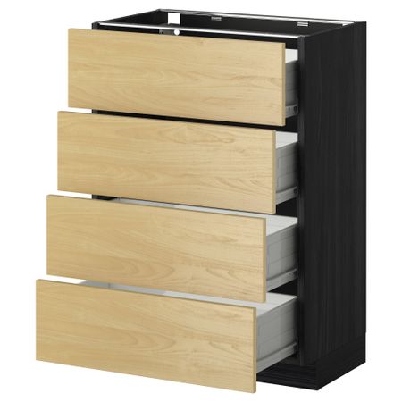 Напольный шкаф 4 фронтальных панели, 4 ящика МЕТОД / ФОРВАРА, черный, Тингсрид береза