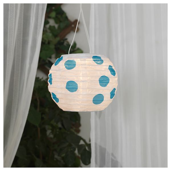 Подвесная светодиодная лампа СОЛВИДЕН, для сада шаровидный, в горошек синий (22 см) - фото 2