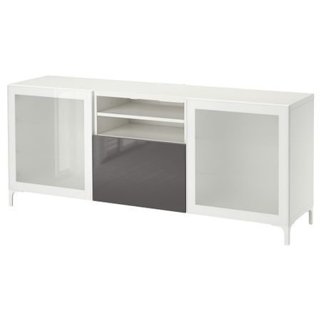 Тумба для ТВ с ящиками БЕСТО, белый, Сельсвикен глянцевый/серый матовое стекло (180x40x74 см)