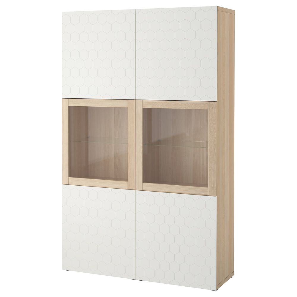 Комбинация для хранения + стеклянная дверц, под беленый дуб/вассвикен белый прозрачное стекло 120x40x192 см IKEA БЕСТО - фото 1