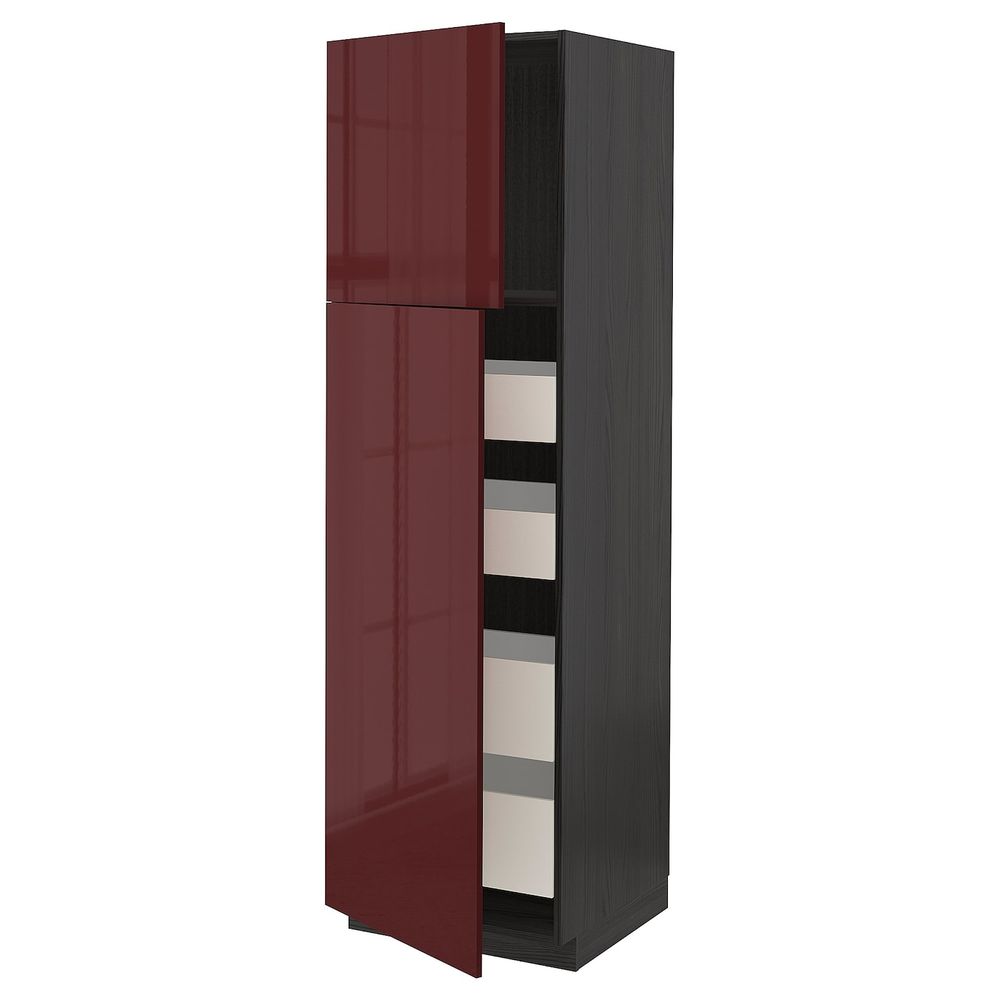 Высокий шкаф/2дверцы/4ящика, черный Калларп/глянцевый темный красно-коричневый 60x60x200 см IKEA МЕТОД / ФОРВАРА 493.281.95 - схема-чертеж с размерами