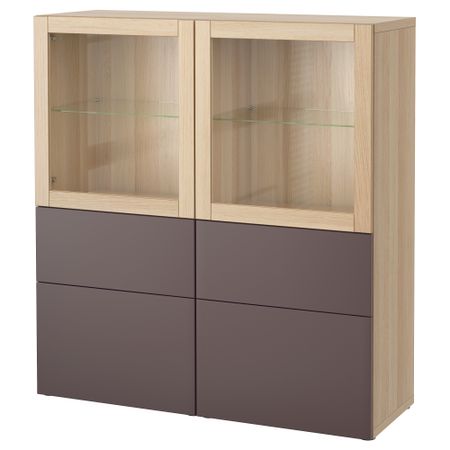 Комбинация для хранения со стеклянными дверцами БЕСТО, под беленый дуб, Вальвикен темно-коричневый (120x40x128 см)