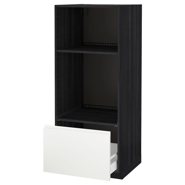 Высокий шкаф с ящиком для духовки/СВЧ МЕТОД / МАКСИМЕРА, черный, Воксторп белый (60x60x140 см) - схема-чертеж с размерами