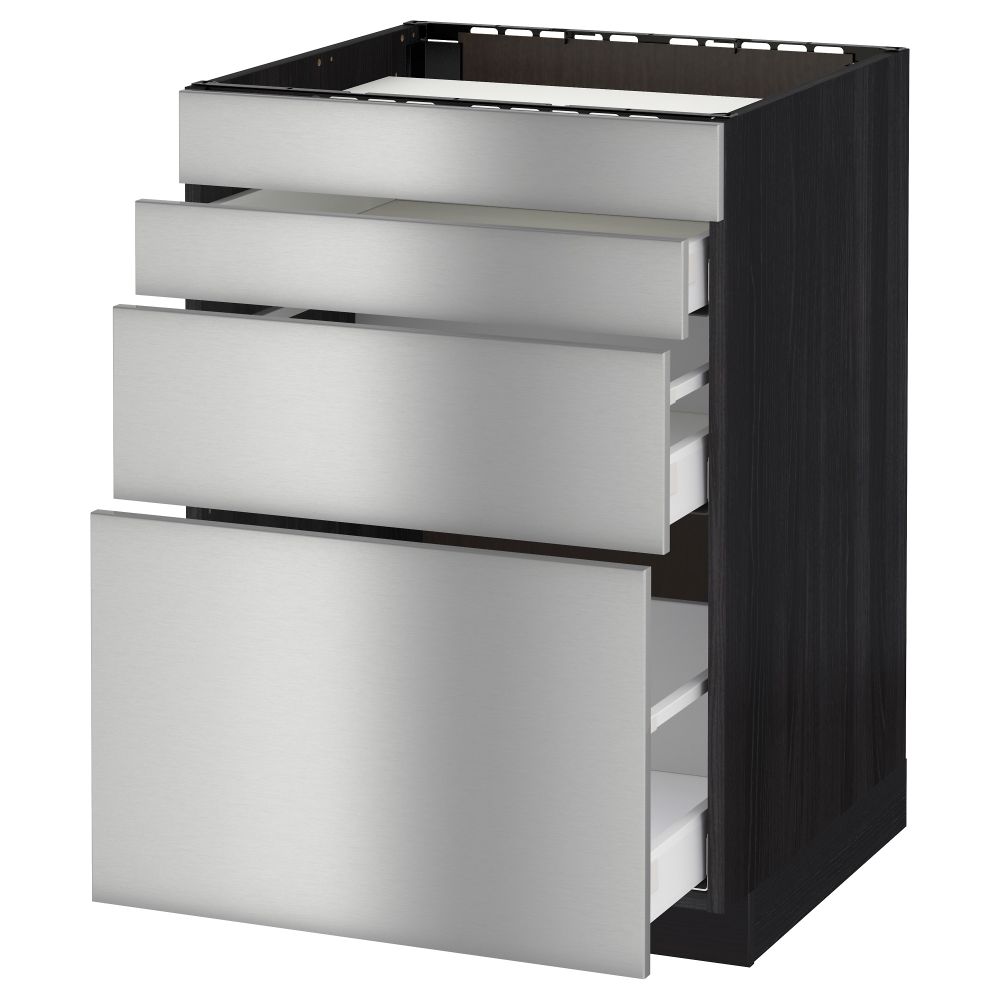 Напольный шкаф для духовки, 4фасада, 3 ящика МЕТОД / МАКСИМЕРА, черный, Гревста нержавеющ сталь - схема-чертеж с размерами