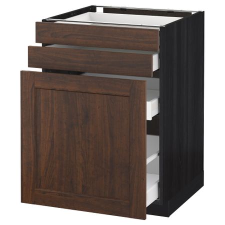 Напольный шкаф с выдвижными модулями, 2 фронтальные панели МЕТОД / МАКСИМЕРА, черный, Эдсерум коричневый