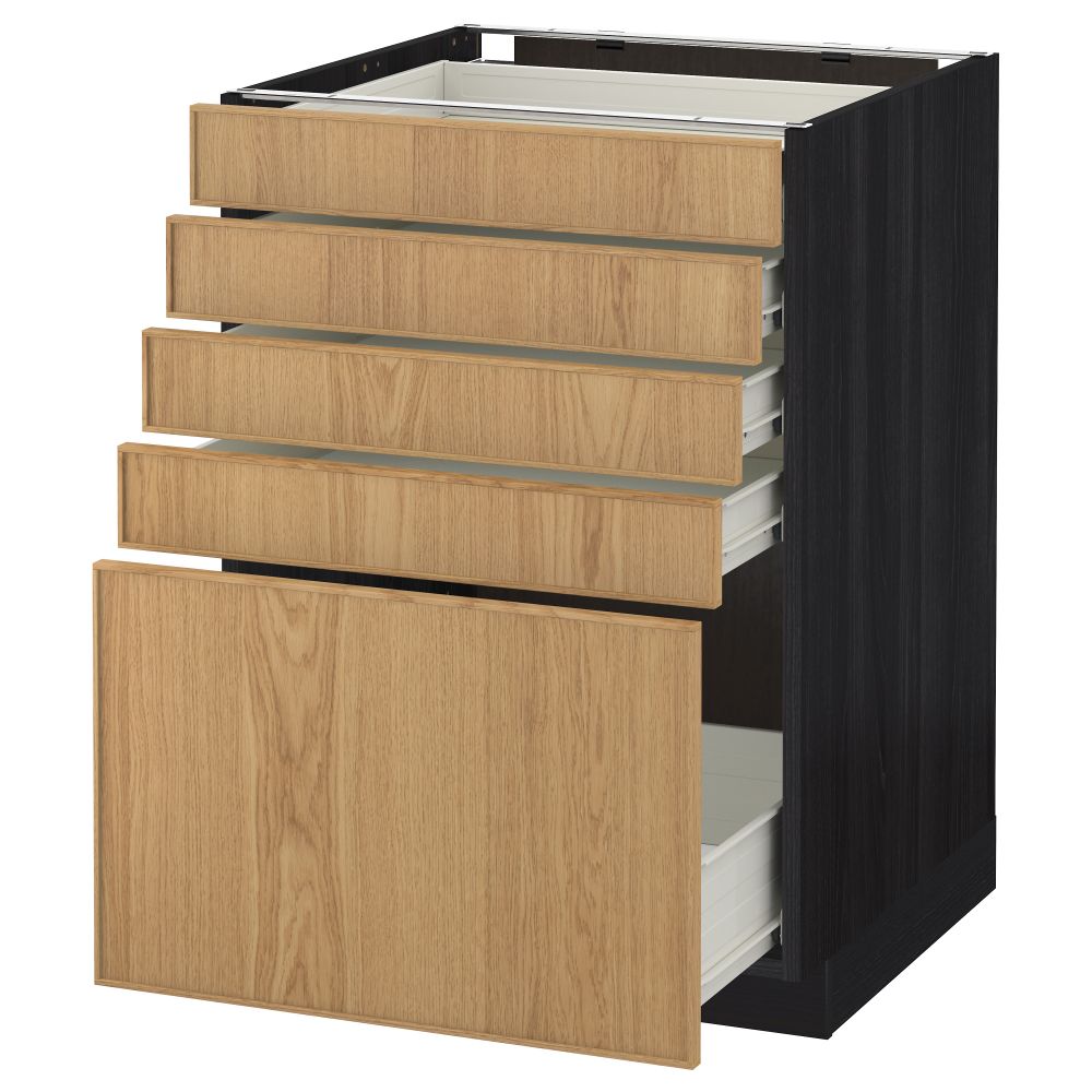 Напольный шкаф с 5 ящиками МЕТОД / ФОРВАРА, черный, Экестад дуб - схема-чертеж с размерами