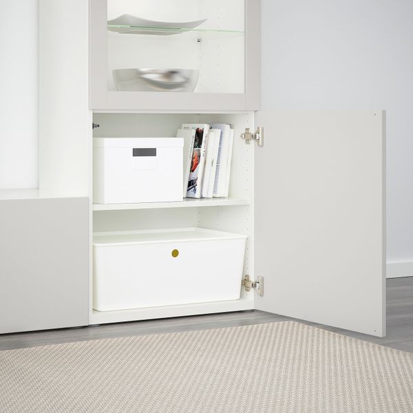 Шкаф для ТВ, комбинированный, стекляные дверцы, белый, Лаппвикен светло-серый прозрачное стекло, 240x40x128 см IKEA БЕСТО - фото 4