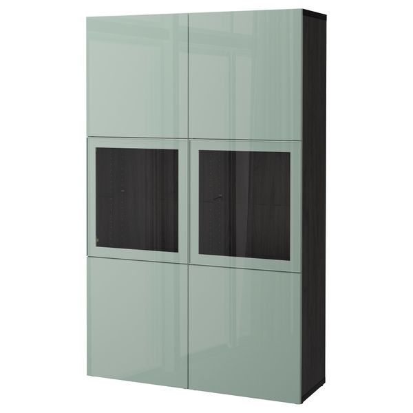 Комбинация для хранения со стеклянными дверцами БЕСТО, черно-коричневый Сельсвикен, глянцевый/серо-зеленый светлый прозрачное - фото 1