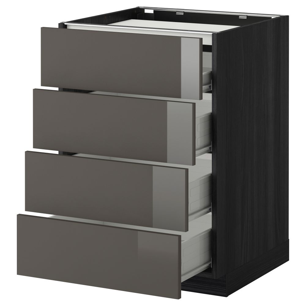 Напольный шкаф, 4 фронтальных панели, 4 ящика МЕТОД / ФОРВАРА, черный, Рингульт серый - фото 1