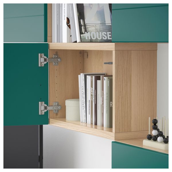 Шкаф для ТВ, комбинация БЕСТО, под беленый дуб, Халлставик сине-зеленый (240x20/40x204 см) - фото 3