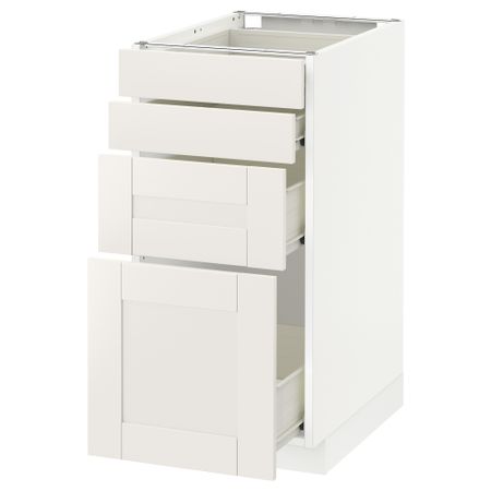 Напольный шкаф 4 фронтальных панели, 4 ящика МЕТОД / ФОРВАРА, белый, Сэведаль белый