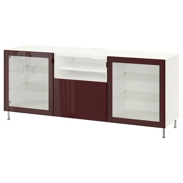 Тумба для ТВ с ящиками, белый СЕЛЬСВ/СТАЛЛАРП/глянцевый темный красно-коричневый 180x42x74 см IKEA BESTÅ БЕСТО 292.991.08 - фото 1