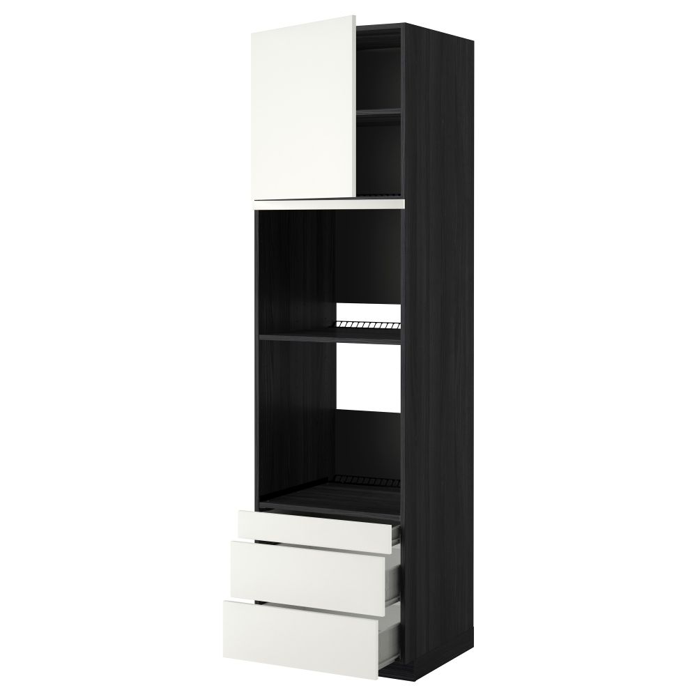 Высокий шкаф для духовки комбинированный, духовка + дверца, 3 ящика МЕТОД / ФОРВАРА, черный, Хэггеби белый - фото 1