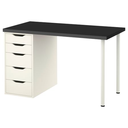 Стол ЛИННМОН / АЛЕКС, черно-коричневый, белый (120x60 см)
