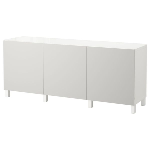 Комбинация для хранения с дверцами БЕСТО, белый, Лаппвикен светло-серый (180x40x74 см) - фото 1