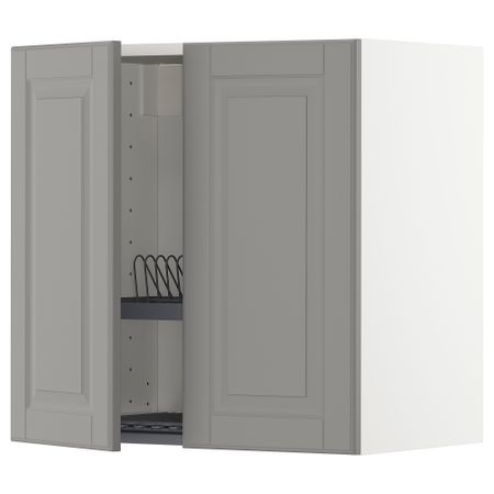 Навесной шкаф с сушилкой, 2 дверцы, белый, Bodbyn серый, 60x60 см IKEA METOD МЕТОД 694.584.97