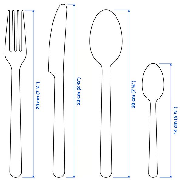IKEA 365+ Столовый набор,24 предмета - нержавеющ сталь - схема-чертеж с размерами