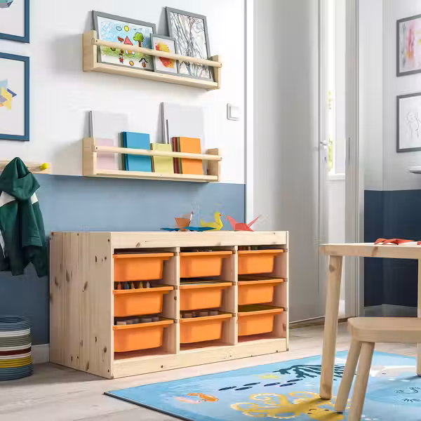 TROFAST Комбинация д/хранения+контейнеры - светлая беленая сосна/светло-оранжевый 93x44x52 см - фото 2