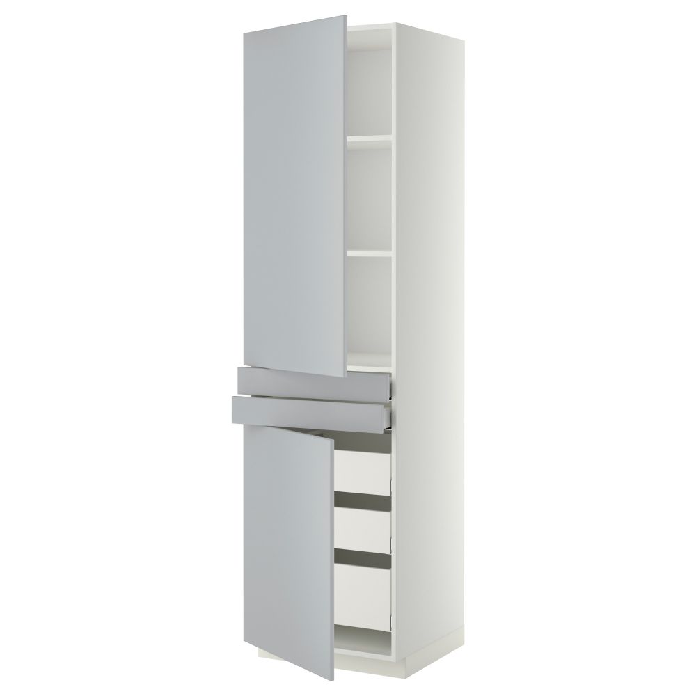 Высокий шкаф + полки, 5 ящиков, 2 дверцы, 2 фронтальных МЕТОД / МАКСИМЕРА, белый, Веддинге серый - фото 1