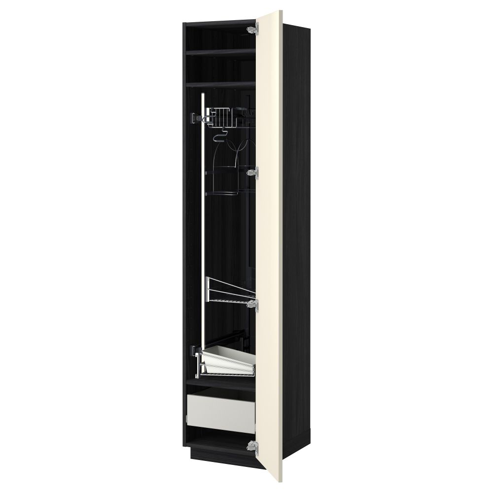 Высокий шкаф с отделением для аксессуаров, для уборки МЕТОД / ФОРВАРА, черный, Рингульт кремовый (40x60x200 см) - фото 1