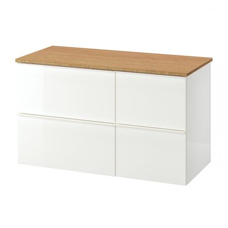 Шкаф для раковины с 4 ящ, глянцевый белый/бамбук 102x49x60 см IKEA GODMORGON ГОДМОРГОН / TOLKEN ТОЛКЕН 992.953.24