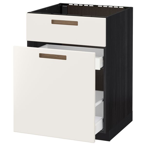 Напольный шкаф под мойку, сорт муcора, 1 дверца, 2 ящика МЕТОД / МАКСИМЕРА, черный, Мэрста белый (60x60 см) - схема-чертеж с размерами