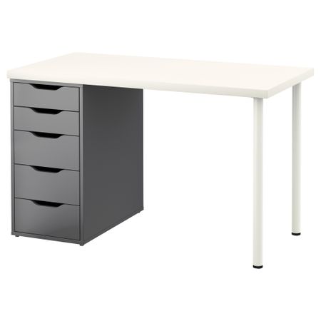 Стол ЛИННМОН / АЛЕКС, белый, серый (120x60 см)
