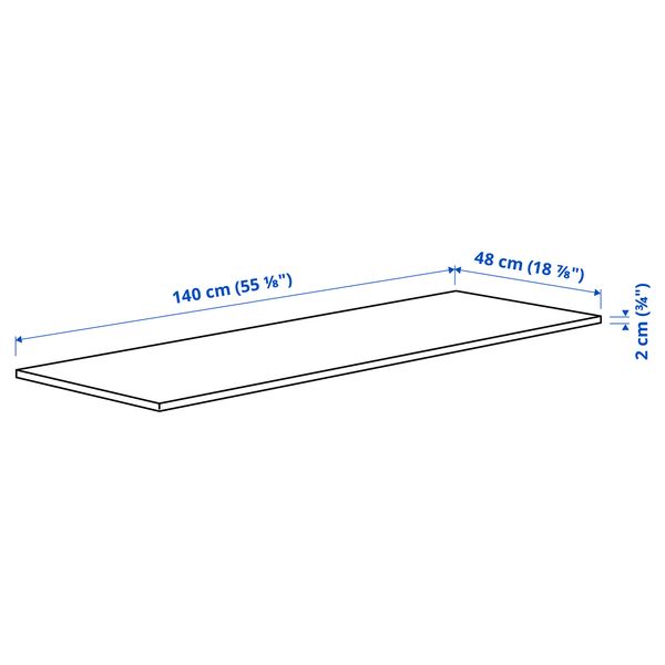 Cтолешница, 140x48 см, черная морилка, ясеневый шпон IKEA MITTZON 405.277.88 - схема-чертеж с размерами