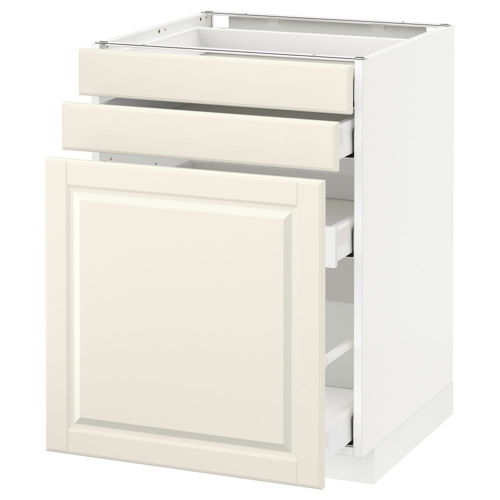 Напольный шкаф с выдвижными модулями, 2 фронтальные панели МЕТОД / МАКСИМЕРА, белый, Будбин белый с оттенком - схема-чертеж с размерами