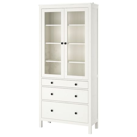 Шкаф-витрина с 3 ящиками, белая морилка 90x197 см IKEA HEMNES ХЕМНЭС 603.734.31