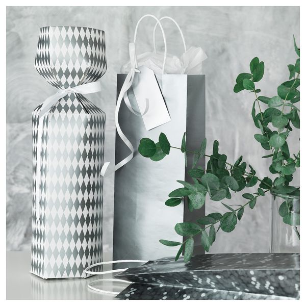 Подарочная упаковка для бутылки ВИНТЕР 2018, серебристый (13x32 см) - схема-чертеж с размерами