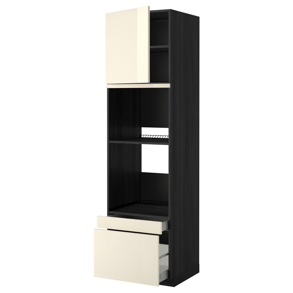 Высокий шкаф для духовки комбинированный, духовка + дверца, 2 ящика МЕТОД / МАКСИМЕРА, черный, Рингульт кремовый - фото 1